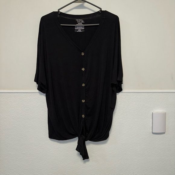 Time and Tru Women’s Maternity Blouse Size M Black (8-10) tie front button down - Picture 5 of 8